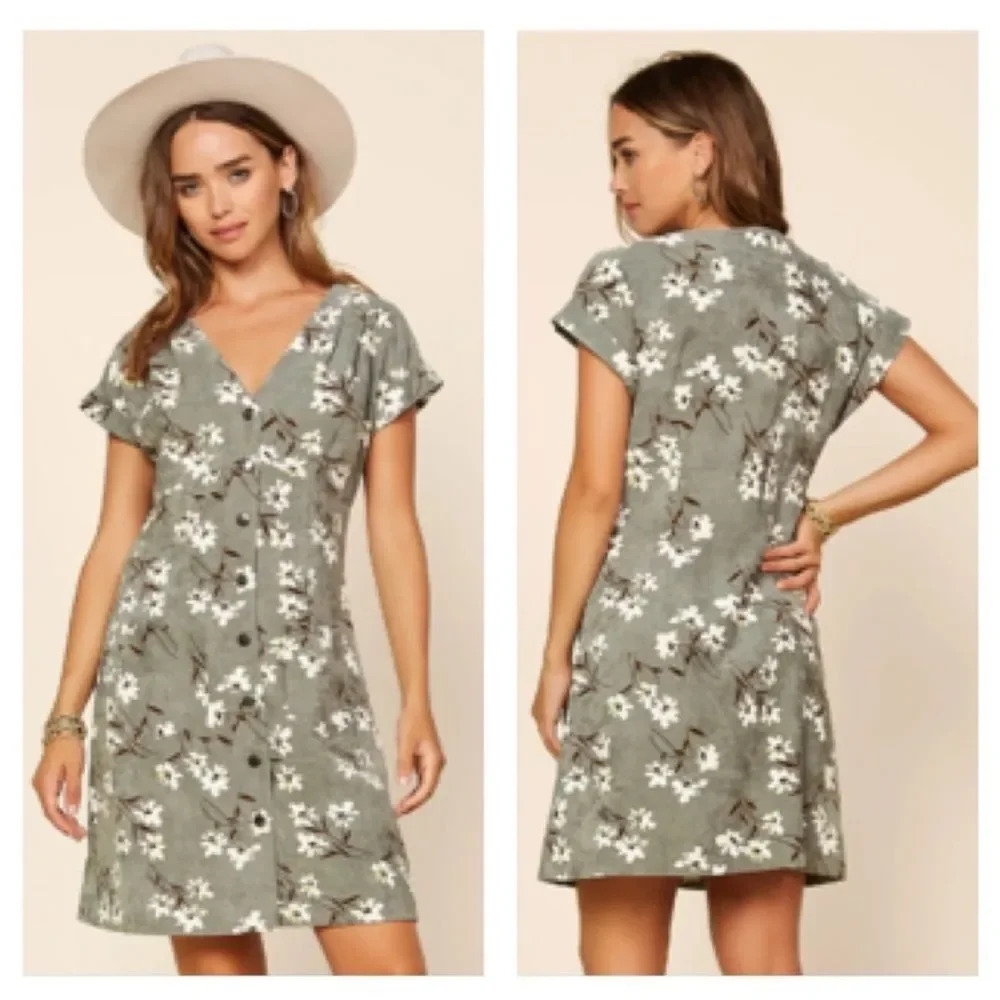 Skies Are Blue Corduroy Button Down Floral Dress S